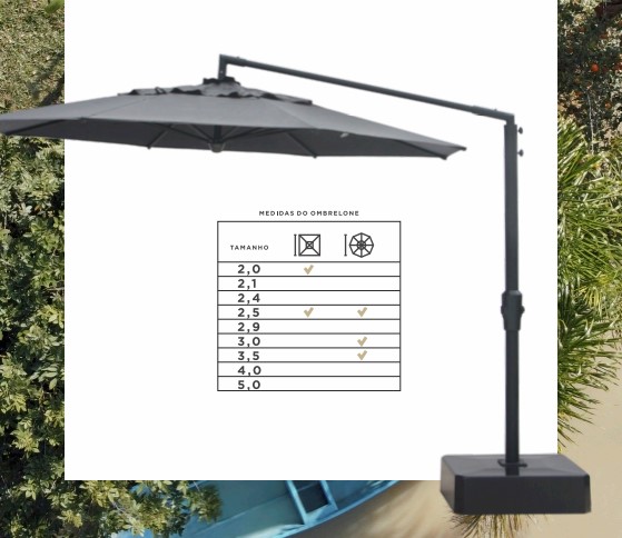 Ombrelone Premium Lateral Giratório em Alumínio 2,0m x 2,0m | Armação Quadrada