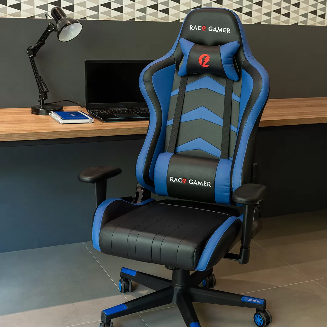 Cadeira PC Gamer Racer Profissional - Preto / Azul. A melhor cadeira PC Gamer. Qualidade excepcional!