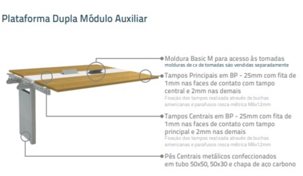 Plataforma Dupla Módulo Auxiliar- L 1350 | P 1400 | A 740 - Work Pro Advanced 25mm