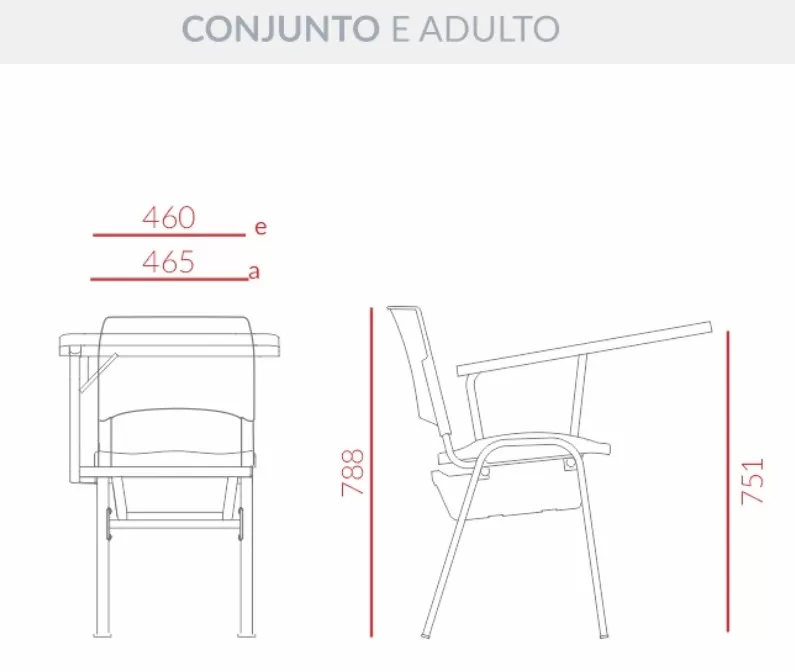 Carteira com prancheta fixa lateral Ergoplax - Conjunto ADULTO *assento e encosto estofado