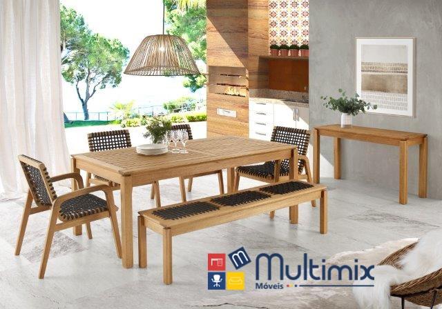 Mesa de Jantar em Madeira Corda Areia | Linha Traço - Alt. 0,75 cm X Larg. 2,20 cm X Prof. 0,93 cm - Espaço Casa e Jardim