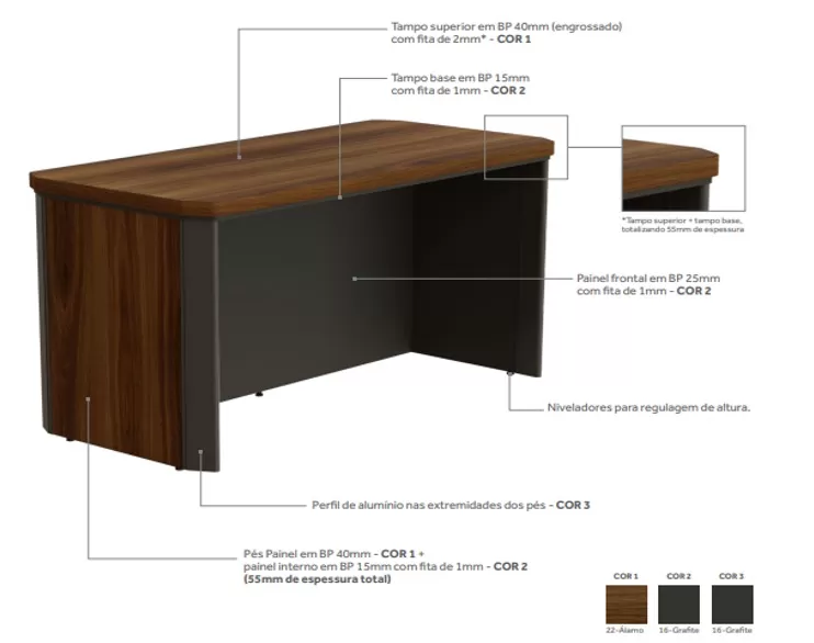 Mesa Reunião Escritório Alto Padrão 12 Lugares | 3000 X 1400 - Altis 55 Mm *com 2 caixas de tomadas