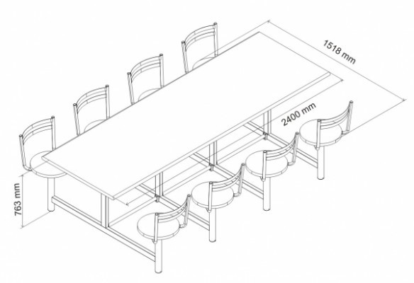 Mesa para Refeitório 10 Lugares - Tampo Mdf 30mm Fórmica | Cadeira Giratória C/ Estofado