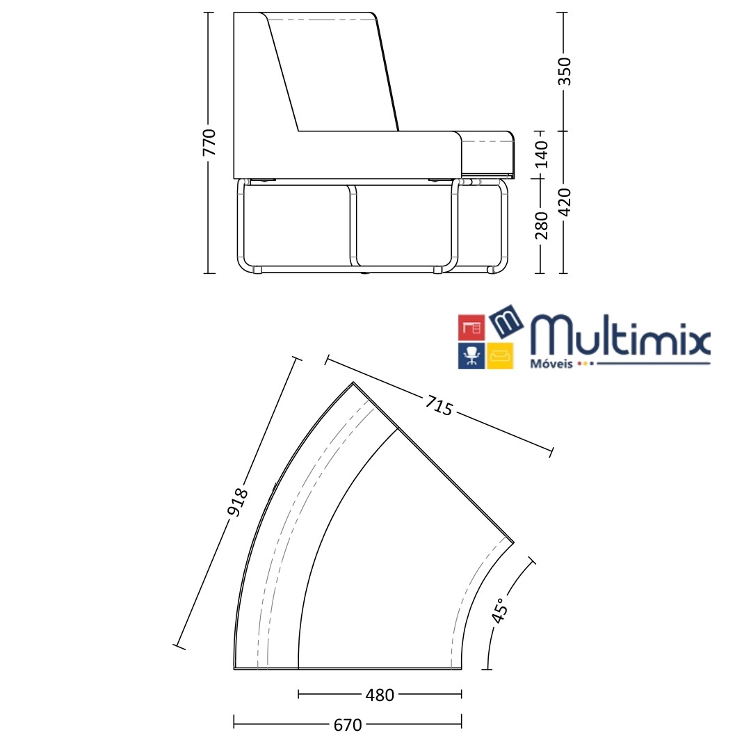 Sofá para recepção - Pix I Modular 45º *Com encosto