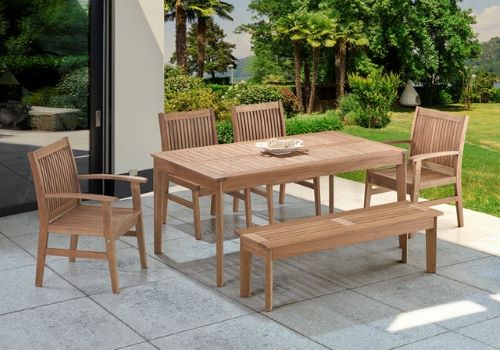 Mesa Churrasqueira Primavera para Área Externa Retangular 0,86 cm X 2,50 m - Madeira Eucalipto, Acabamento Stain Jatobá - Espaço Casa e Jardim - Ideal para Churrasqueira e Área Gourmet 