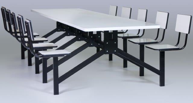 Mesa para Refeitório Industrial - 8 Lugares - Mdf 30 mm | Fórmica - Assento Fixo com Encosto