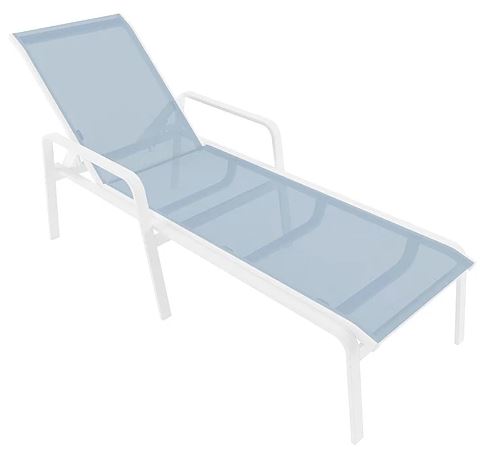 Espreguiçadeira para Piscina Summer - Alumínio Branco, Tela Sling Azul Claro | Empilhável